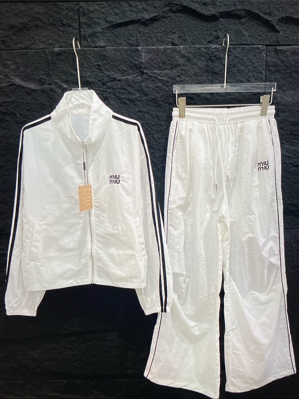 Miu Miu Logo Track Jacket & Wide Leg Pants Set Only Tried-On